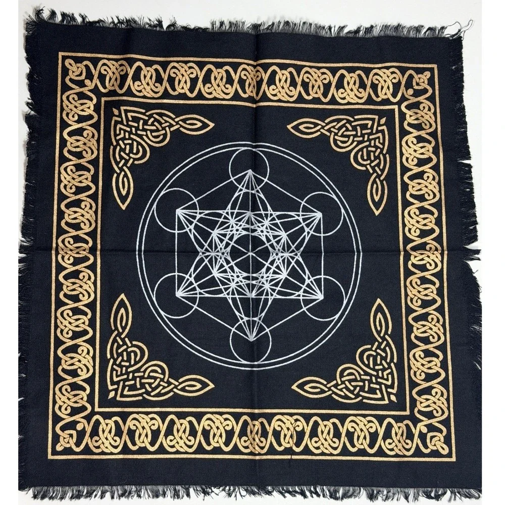 Metatrons Cotton Cube Altar Cloth Black Gold Celtic Knot Sacred square Tarot Mat